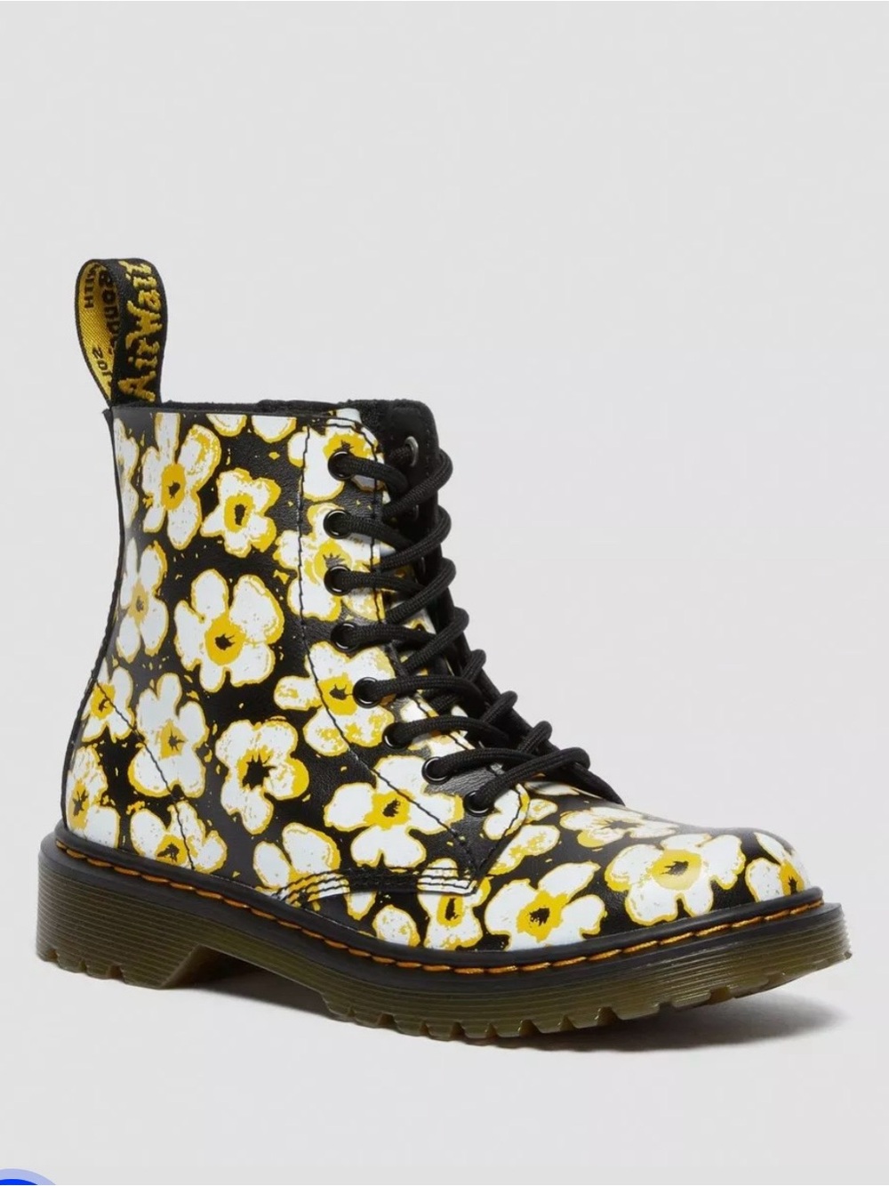 Dr. Martens 1460 Pascal J Boots in Black/Yellow Pansy NEW Size 5 Girls